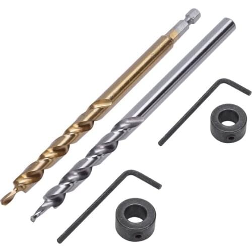 Hot 2Pcs 1/4 Inch Hex Shank Pocket Hole Drill Bit + 3/8(9.5Mm)Replacement Twist Step Drill Bit With Depth Stop Collar For Manual