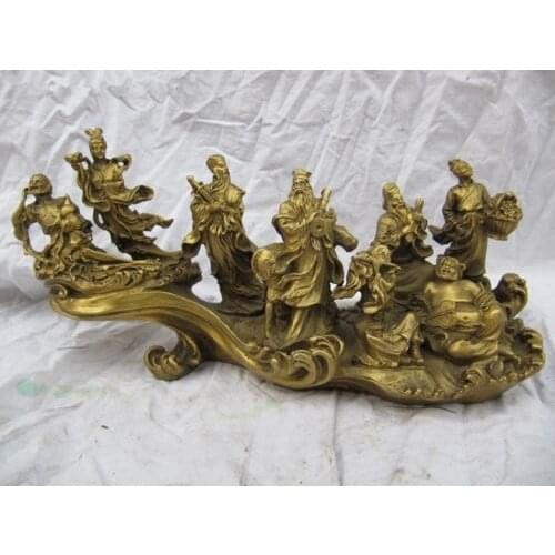 Elaborate Chinese classical brass Eight Fairies Immortals crossing the sea statue sculpture