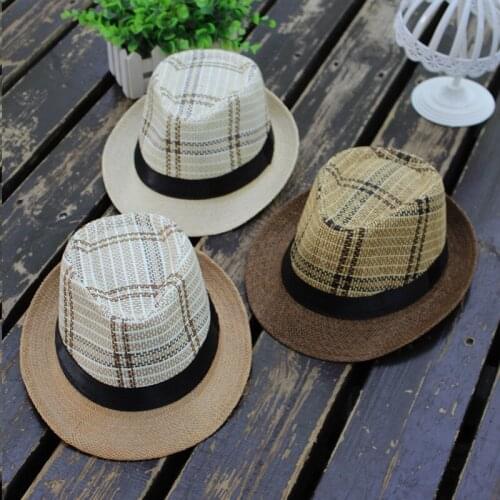 Plaid Trilby Hat Mens Jazz Short Brim Fedora Classic Gorra Hombre Vintage Summer Fashion Stylish Ladies Panama Hat