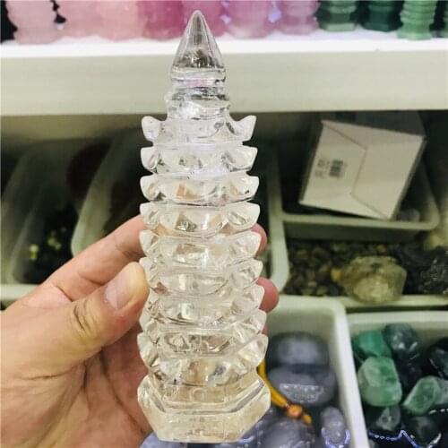 10-20cm Natural white crystal hand-carved ornaments Wenchang Tower