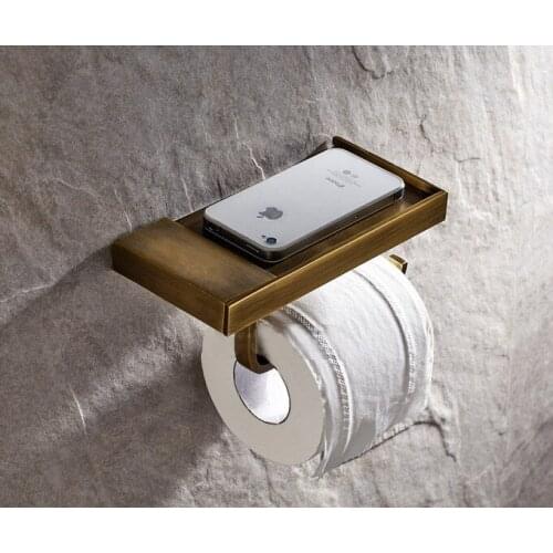 Vintage Retro Antique Brass Square Wall Mounted Bathroom Toilet Paper Roll Holder Shelf Bathroom Accessory mba170