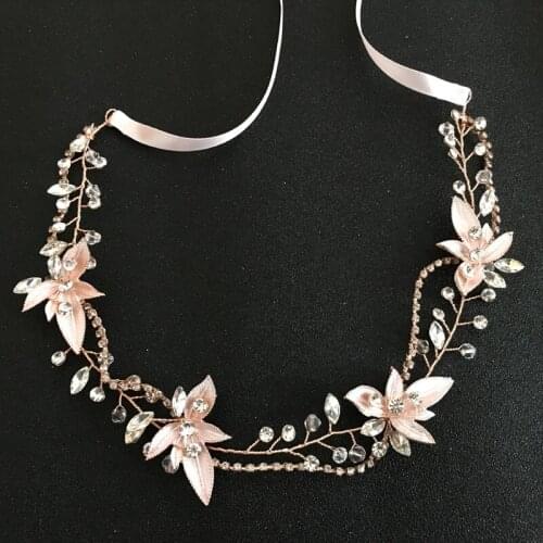 SLBRIDAL Handmade Rose Gold Wired Crystal Rhinestone Wedding Hair accessories Hairband Bridal Headband Bridesmaids Jewelry Women