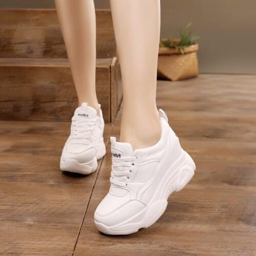 Fashion 2021 Autumn High Platform High Heels Women Thick Sole Shoes 10CM Heels Wedge Sneakers Breathable Mesh Casual Shoes Woman