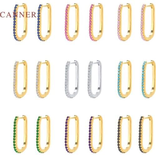 CANNER U-Shaped Micro Inlaid Personality Earrings For Women 100% Real 925 Sterling Silver Earrings Hoops Fine Jewelry Pendientes