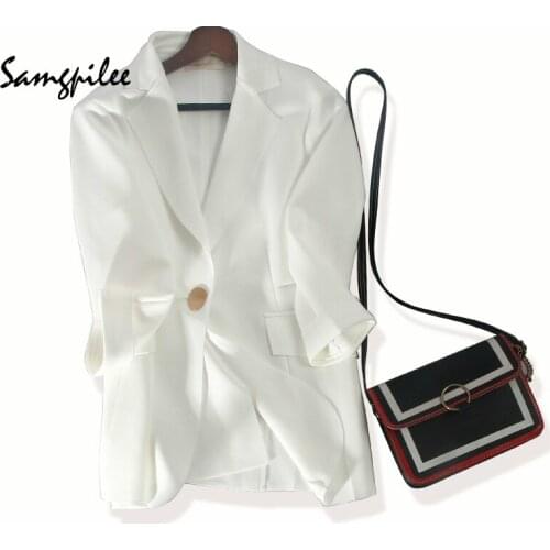 2020 Autumn New Three Quarter Sleeve Fashion Solid Single Button Notched Appliques Casual Women Blazers L-3xl