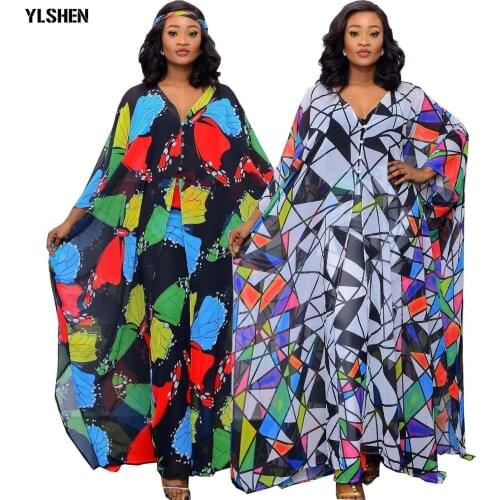 2 Piece Set African Dresses for Women Vetement Femme 2021 Summer Kaftan Dress Pants Sets Muslim Dashiki Robes Femme Abaya Dubai