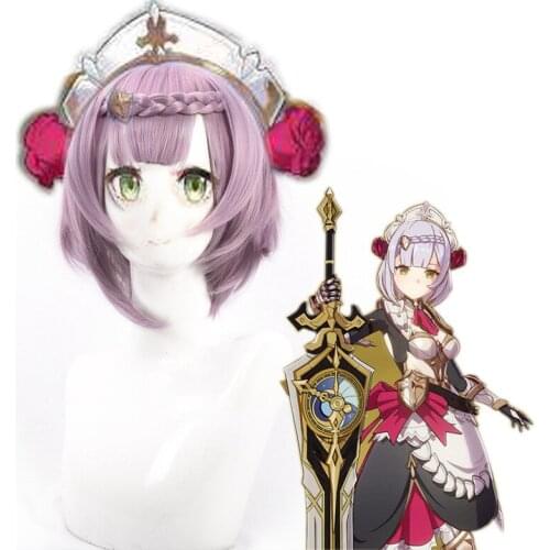 Game Genshin Impact Noelle Women Short Wig With Braid Cosplay Costume Heat Resistant Synthetic Hair Wigs