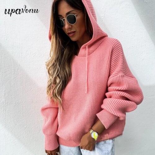 Free Shipping Long Sleeve Hooded Knit Sweater Women Fall 2021 New Loose Pullover Sweater Fashion Womens Casual Sweater Sweater