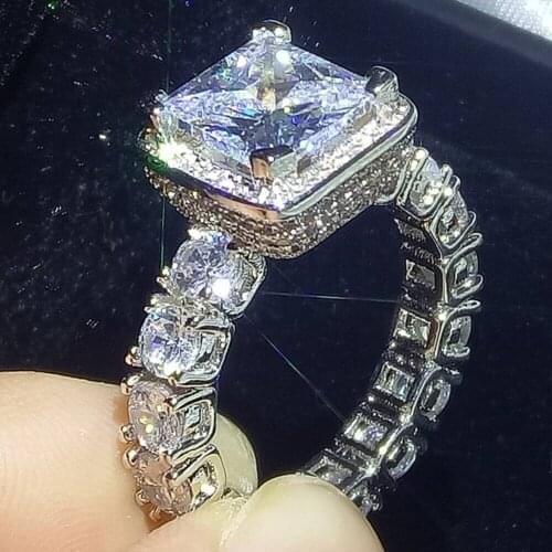 2018 New Arrival Brand New Luxury Jewelry 925 Sterling Silver Princess Cut CZ Crystal Zirconia Party Women Wedding Band Ring Gif