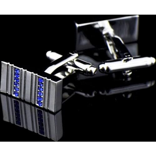 1 Pairs Double Blue Stone Crystal Sleeve Nails Mens Shirt Cufflinks Silver Cuff Links Buttons Jewelry Clothing Accessories
