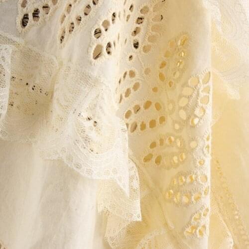 1yard Begin Embroidery Lace Fabric Hollow White Gauze Cloth Polyester Chiffon Printed Lace Wedding Princess Dress Skirt Curtain