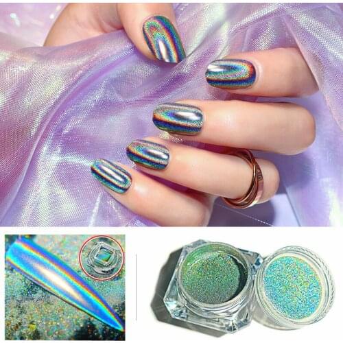 100pcs Rainbow Pigment Nail Glitter Holographic Laser Nail Powder Manicure Chrome Pigments 0.5g R0451