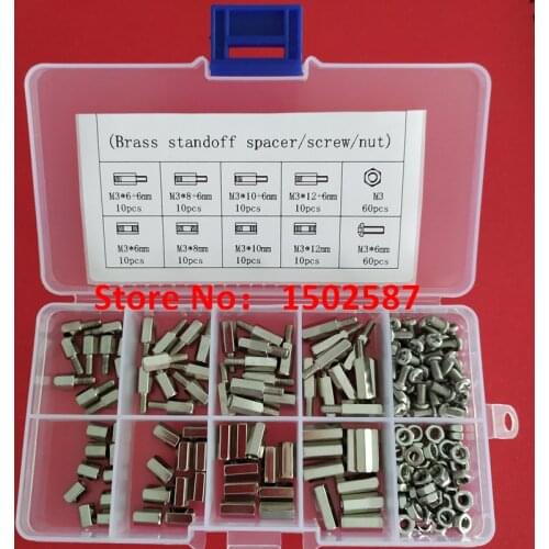 200pcs M3 PCB Hex Male Female Threaded Brass Spacer Standoffs/ Screws /Hex Nuts Assortment set Kits