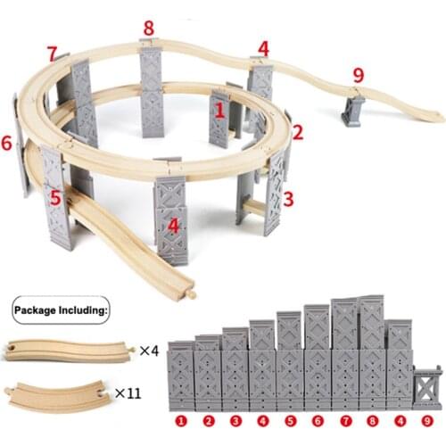 26pcs Plastic Spiral Train Tracks Wooden Railway Track Accessories with Bridge Piers Educational Toys for Children gift
