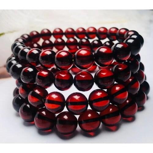 3A RED Amber round 8/10mm bracelet 7.5inch FPPJ nature beads