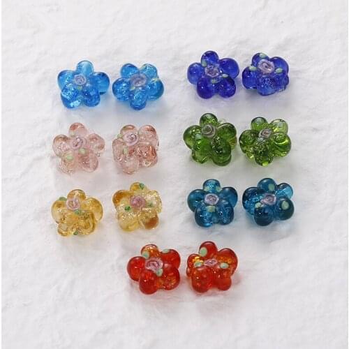 50pcs/lot color flowers shape 15mm Straight hole glass beads diy jewelry earring/bracelet accessory