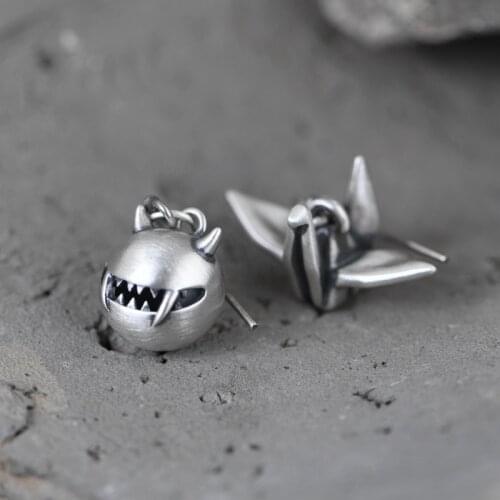 S925 Silver Retro Literary Asymmetric AB Temperament Earrings