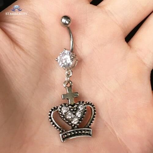 White Bijoux Heart Crown Belly Piercing Ombligo Retro Dangle Belly Piercing Nombril Belly Button Rings Cross Navel Ring Jewelry
