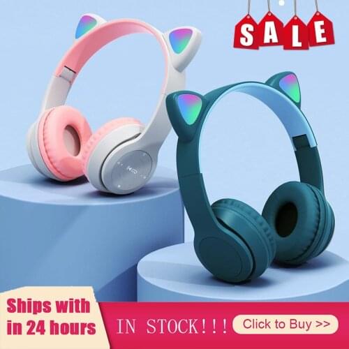 Cat Ears Earphones Wireless Headphones Music Stereo Blue-tooth Headphone With Mic Children Daughter fone Gamer Headset Kid Gifts