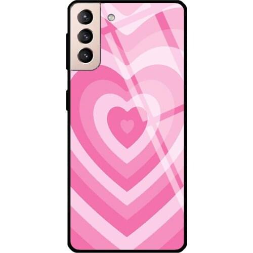 Pink Heart Circle Tempered Glass Case For Samsung Galaxy S21 Ultra Note 20 S8 S9 S10 Note 10 Plus S20 FE