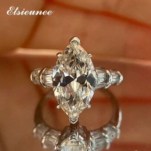 ESIEUNEE Luxury 100% 925 Sterling Silver Geometric Simulated Moissanite Citrine Wedding Engagement Ring Fine Jewelry Size 5-12