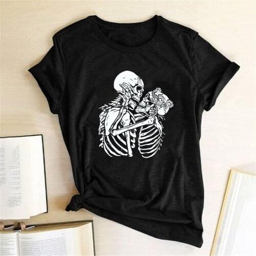 Harajuku Halloween T-shirt Women Couple Skeleton Skull Print Funny Women T Shirt Femme Short Sleeve Summer Loose Top Clothes