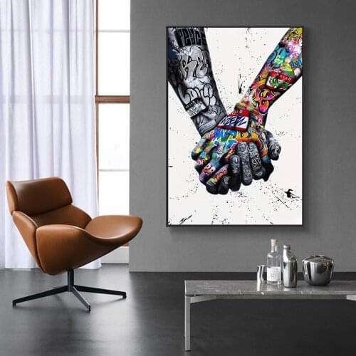 Graffiti Art Painting Print on Canvas Art Posters and Prints Wall Art Lover Tattoo Hand Picture for Living Room Home Decor