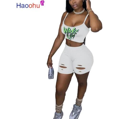 HAOOHU Plus Size Two Piece Set Women Outfits Summer Tracksuit Letter Print Crop Top and Biker Shorts Sweat Suits Matching Sets