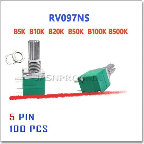 JASNPROSMA RV097NS 100PCS B5K B10K B20K B50K B100K B500K 5PIN 5K 10K 20K 50K 100K potentiometer switch 15mm Single audio