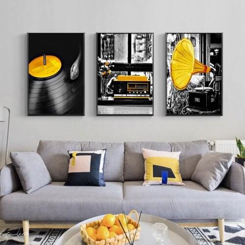 Retro Yellow Style Music Decor Picture Nordic Canvas Painting Home Decor Wall Art Minimalist Poster and Print for Bedroom Design