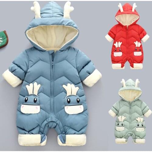 Infant Snowsuit Warm Thicken Cartoon Jumpsuit for Newborn Winter Romper Baby Boy Girl Overalls 2021 New Year Xmas Kids Clothes