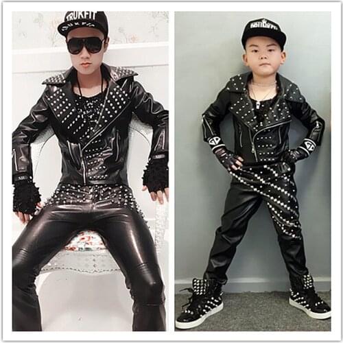 Nightclub DJ singer punk rock rivets leather jacket stage costume slim fit motorcycle biker jackets men vintage casual coats