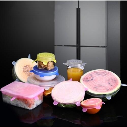 6pcs/set Silicone Food Cap Cover Reusable Food Fresh-keeping Wrap Bowl Pot Sealing Cap Vacuum Cover Stretch Lid Packaging Cover