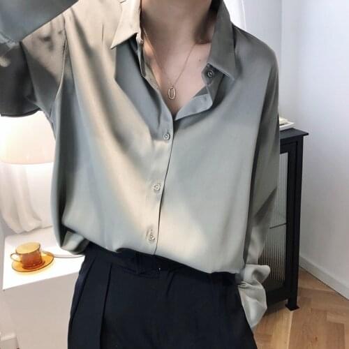 LANJING Womens Satin Shirts