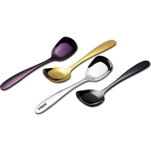 50pcs/lot Soup Spoon Stainless Steel Korea Style Flat Kids Students Adults Use Spoon Silver Gold Kitchen Utensils Scoop