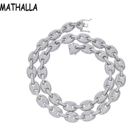 MATHALLA Bling Bling Mens 12MM Brass Coffee Bean Chain Necklace Iced Out CZ Cuban Chain Necklace Hip Hip Jewelry Collier Joyas
