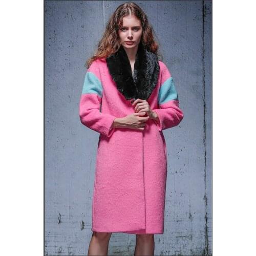 See Orange Suger Mohair Wool Coat Fashion Show Winter Rex Rabbit Fur Collar Warm Thick Long Coat Loose Trench Streetwear SO1525