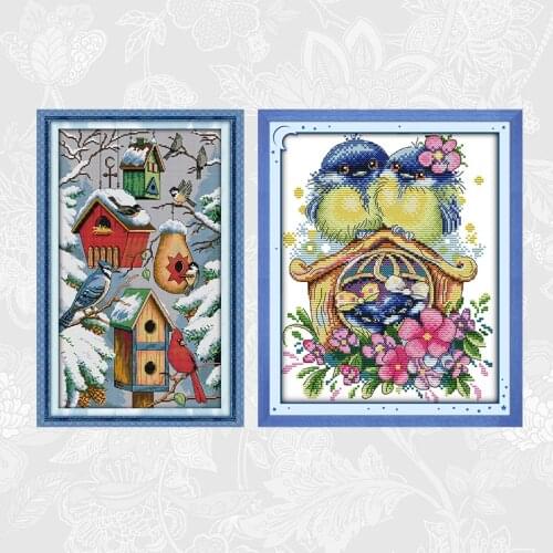 Little Bird House Cross Stitch Kits DIY Handmade Embroidery 14CT Counted Fabric 11CT Printed Canvas Beginner Needlework Sets