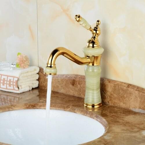 Jade stone golden basin sink faucet with single hole brass gold kitchen faucet of hot cold bathroom basin faucet DONA SANITARY