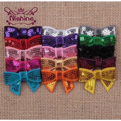 Nishine 30pcs/lot 1.6" Mini Glitter Sequin Bows For DIY Hair Ribbon Sewing Craft Headwear Hair Accessories(Color:15 Colors)
