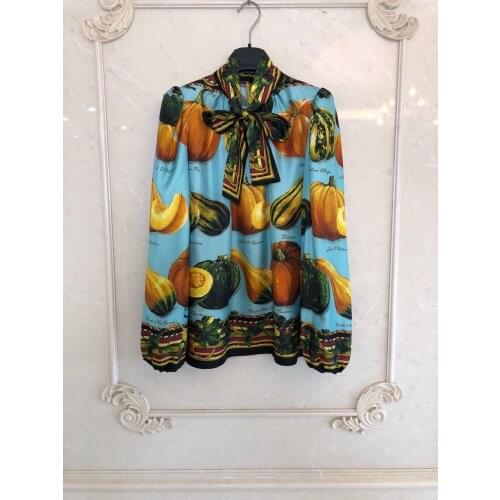 Spring new womens 2021 silk multicolor pumpkin pattern printed shirt vegetable elements