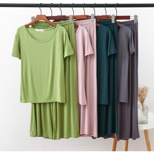 2021 Summer New Style Women Modal Pajamas V-neck Short-sleeved Loose Pants Trousers Thin Section Womens Homewear Suit