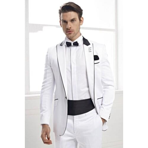 Fad Latest Coat Pant Designs White Men Wedding Suits Jacket Slim Fit 2 Piece Tuxedo Custom Groom Prom Style Blazer Masculino