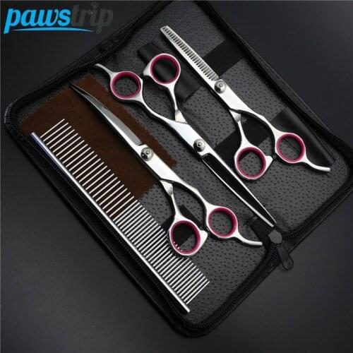Pawstrip 7 inch Professional Pet Scissors Dog Grooming Scissors Set Kit Dog Shears Hair Cutting Thinning Curved Scissors For Dog