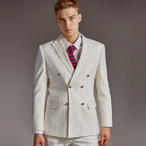 Latest Coat Pant Designs Striped Mens Suits For Wedding Double Breasted Groom Tuxedo Slim Fit Terno Masculino Prom Party 2 Piece