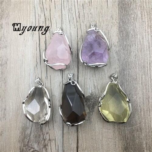 Water Drop Nature Crystal Cutting Pendant With Silver Plated Wire Wrapped,Rose Quartzs Amethysts Citrines Clear Crystal Pendant