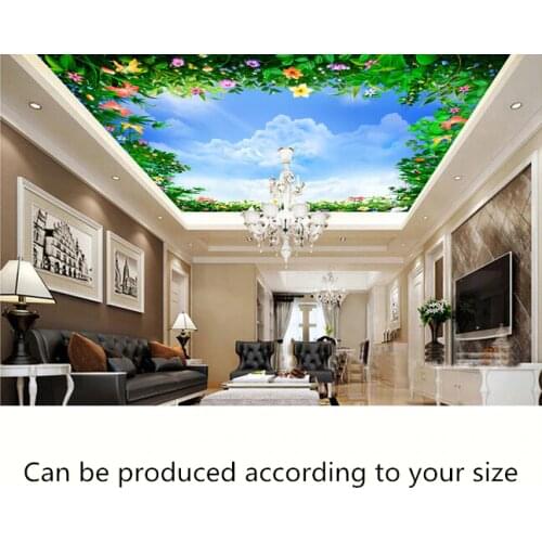 Custom ceiling wallpaper, blue sky and flowers murals for the living room bedroom ceiling wall waterproof papel de parede