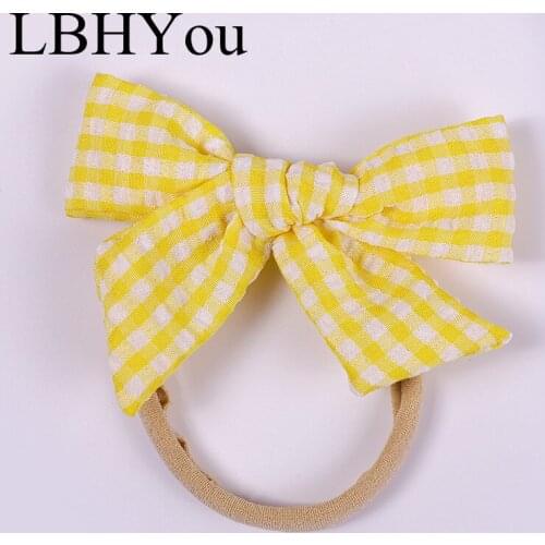 1pcs Cute Baby Girls Nylon Hairbands Super Soft Skinny Nylon Headbands Handmade Plaid Hair Accessories for Toddlers