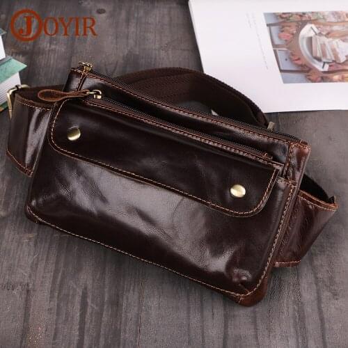 JOYIR Cow Leather Men Waist Bag Vintage Small Fanny Pack Male Belt Pouch Bag Casual Cell Phone Chest Bag for Travel Running