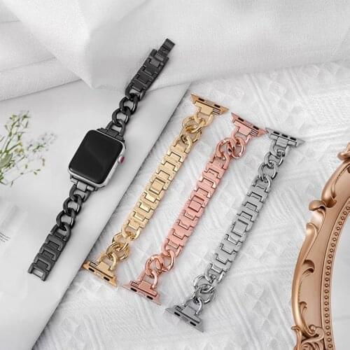 For Apple watch 6 38mm42mm44mm40mm small fragrance fashion metal strap iWatch 5/4/3/2/SE girls metal single row chain strap